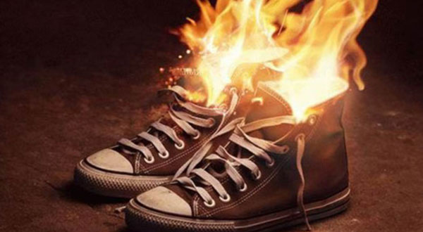 Shoes on fire after man explodes